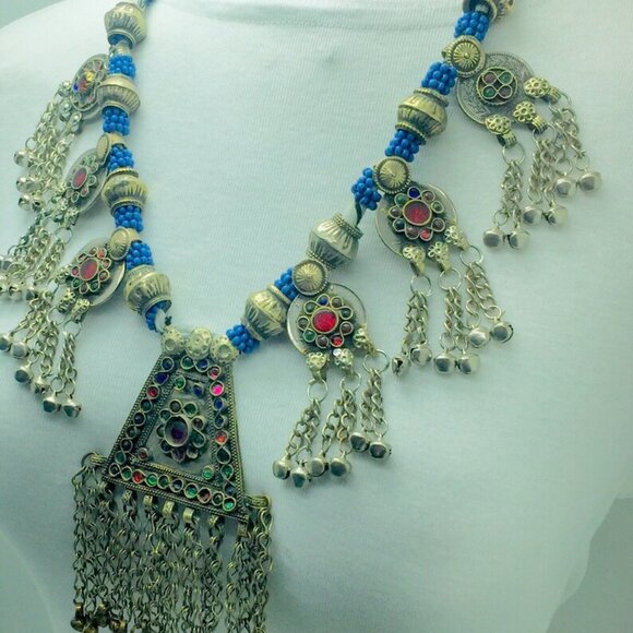 Afghan Vintage Long Dangling Pendant Necklace, Beaded Vintage Pendant Necklace - Picture 5 of 9